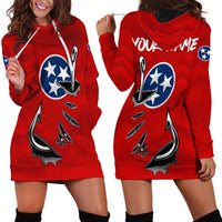 Tennessee Flag Fishing Hoodie Dress with Ripped Hook Graphic and Triple Star Symbol in Red and Blue - Wonder Print Shop