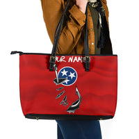 Tennessee Flag Fishing Leather Tote Bag with Ripped Hook Graphic and Triple Star Symbol in Red and Blue - Wonder Print Shop