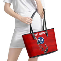 Tennessee Flag Fishing Leather Tote Bag with Ripped Hook Graphic and Triple Star Symbol in Red and Blue - Wonder Print Shop