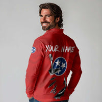 Tennessee Flag Fishing Long Sleeve Polo Shirt with Ripped Hook Graphic and Triple Star Symbol in Red and Blue - Wonder Print Shop