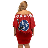 Tennessee Flag Fishing Off Shoulder Short Dress with Ripped Hook Graphic and Triple Star Symbol in Red and Blue - Wonder Print Shop