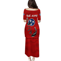 Tennessee Flag Fishing Puletasi with Ripped Hook Graphic and Triple Star Symbol in Red and Blue - Wonder Print Shop