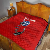 Tennessee Flag Fishing Quilt with Ripped Hook Graphic and Triple Star Symbol in Red and Blue - Wonder Print Shop