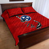 Tennessee Flag Fishing Quilt Bed Set with Ripped Hook Graphic and Triple Star Symbol in Red and Blue - Wonder Print Shop