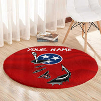 Tennessee Flag Fishing Round Carpet with Ripped Hook Graphic and Triple Star Symbol in Red and Blue - Wonder Print Shop