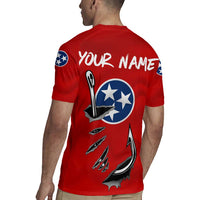 Tennessee Flag Fishing Rugby Jersey with Ripped Hook Graphic and Triple Star Symbol in Red and Blue - Wonder Print Shop