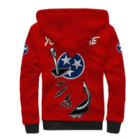 Tennessee Flag Fishing Sherpa Hoodie with Ripped Hook Graphic and Triple Star Symbol in Red and Blue - Wonder Print Shop