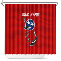 Tennessee Flag Fishing Shower Curtain with Ripped Hook Graphic and Triple Star Symbol in Red and Blue - Wonder Print Shop