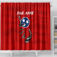 Tennessee Flag Fishing Shower Curtain with Ripped Hook Graphic and Triple Star Symbol in Red and Blue - Wonder Print Shop