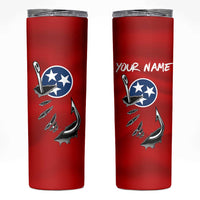 Tennessee Flag Fishing Skinny Tumbler with Ripped Hook Graphic and Triple Star Symbol in Red and Blue - Wonder Print Shop
