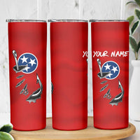 Tennessee Flag Fishing Skinny Tumbler with Ripped Hook Graphic and Triple Star Symbol in Red and Blue - Wonder Print Shop