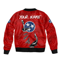 Tennessee Flag Fishing Sleeve Zip Bomber Jacket with Ripped Hook Graphic and Triple Star Symbol in Red and Blue - Wonder Print Shop