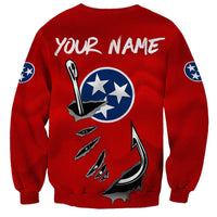 Tennessee Flag Fishing Sweatshirt with Ripped Hook Graphic and Triple Star Symbol in Red and Blue - Wonder Print Shop