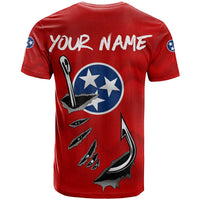 Tennessee Flag Fishing T Shirt with Ripped Hook Graphic and Triple Star Symbol in Red and Blue - Wonder Print Shop