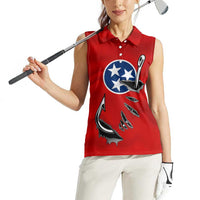 Tennessee Flag Fishing Women Sleeveless Polo Shirt with Ripped Hook Graphic and Triple Star Symbol in Red and Blue - Wonder Print Shop