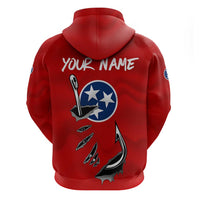 Tennessee Flag Fishing Zip Hoodie with Ripped Hook Graphic and Triple Star Symbol in Red and Blue - Wonder Print Shop