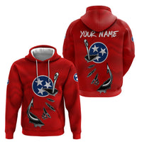 Tennessee Flag Fishing Zip Hoodie with Ripped Hook Graphic and Triple Star Symbol in Red and Blue - Wonder Print Shop