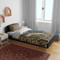 Rainbow Trout Fishing Bedding Set with Camouflage Reeds and Forest Background in Nature-Inspired Colors - Wonder Print Shop