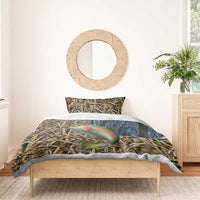 Rainbow Trout Fishing Bedding Set with Camouflage Reeds and Forest Background in Nature-Inspired Colors - Wonder Print Shop