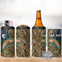 Rainbow Trout Fishing 4 in 1 Can Cooler Tumbler with Camouflage Reeds and Forest Background in Nature-Inspired Colors - Wonder Print Shop