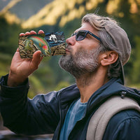 Rainbow Trout Fishing 4 in 1 Can Cooler Tumbler with Camouflage Reeds and Forest Background in Nature-Inspired Colors - Wonder Print Shop