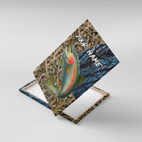 Rainbow Trout Fishing Canvas Wall Art with Camouflage Reeds and Forest Background in Nature-Inspired Colors - Wonder Print Shop