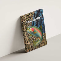 Rainbow Trout Fishing Canvas Wall Art with Camouflage Reeds and Forest Background in Nature-Inspired Colors - Wonder Print Shop