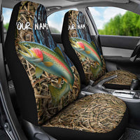 Rainbow Trout Fishing Car Seat Cover with Camouflage Reeds and Forest Background in Nature-Inspired Colors - Wonder Print Shop