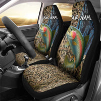 Rainbow Trout Fishing Car Seat Cover with Camouflage Reeds and Forest Background in Nature-Inspired Colors - Wonder Print Shop