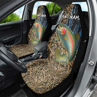 Rainbow Trout Fishing Car Seat Cover with Camouflage Reeds and Forest Background in Nature-Inspired Colors - Wonder Print Shop