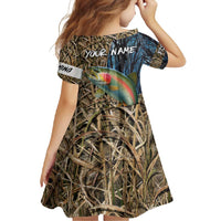 Rainbow Trout Fishing Family Matching Long Sleeve Bodycon Dress and Hawaiian Shirt with Camouflage Reeds and Forest Background in Nature-Inspired Colors - Wonder Print Shop