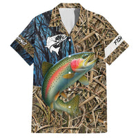 Rainbow Trout Fishing Family Matching Long Sleeve Bodycon Dress and Hawaiian Shirt with Camouflage Reeds and Forest Background in Nature-Inspired Colors - Wonder Print Shop