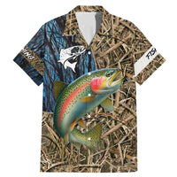 Rainbow Trout Fishing Family Matching Mermaid Dress and Hawaiian Shirt with Camouflage Reeds and Forest Background in Nature-Inspired Colors - Wonder Print Shop