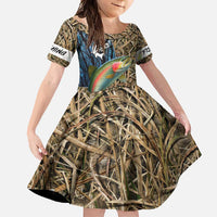 Rainbow Trout Fishing Family Matching Off Shoulder Maxi Dress and Hawaiian Shirt with Camouflage Reeds and Forest Background in Nature-Inspired Colors - Wonder Print Shop