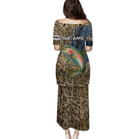 Rainbow Trout Fishing Family Matching Puletasi and Hawaiian Shirt with Camouflage Reeds and Forest Background in Nature-Inspired Colors - Wonder Print Shop