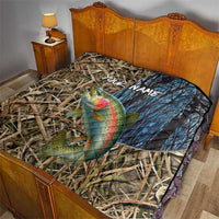 Rainbow Trout Fishing Quilt with Camouflage Reeds and Forest Background in Nature-Inspired Colors - Wonder Print Shop