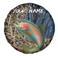 Rainbow Trout Fishing Spare Tire Cover with Camouflage Reeds and Forest Background in Nature-Inspired Colors - Wonder Print Shop