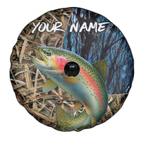 Rainbow Trout Fishing Spare Tire Cover with Camouflage Reeds and Forest Background in Nature-Inspired Colors - Wonder Print Shop