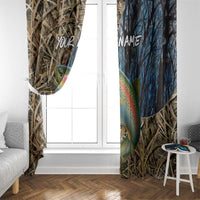 Rainbow Trout Fishing Window Curtain with Camouflage Reeds and Forest Background in Nature-Inspired Colors - Wonder Print Shop