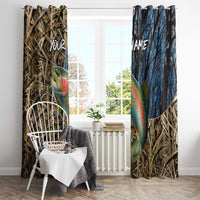 Rainbow Trout Fishing Window Curtain with Camouflage Reeds and Forest Background in Nature-Inspired Colors - Wonder Print Shop