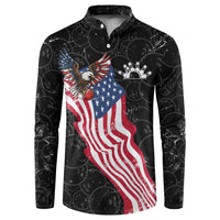 American Eagle Bowling Button Sweatshirt with Distressed Flag and Grunge Pattern in Red White and Blue - Wonder Print Shop