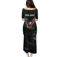 American Eagle Bowling Family Matching Puletasi and Hawaiian Shirt with Distressed Flag and Grunge Pattern in Red White and Blue - Wonder Print Shop