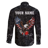 American Eagle Bowling Family Matching Short Sleeve Bodycon Dress and Hawaiian Shirt with Distressed Flag and Grunge Pattern in Red White and Blue - Wonder Print Shop