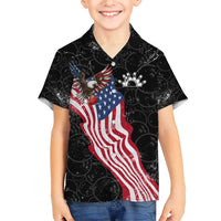 American Eagle Bowling Family Matching Short Sleeve Bodycon Dress and Hawaiian Shirt with Distressed Flag and Grunge Pattern in Red White and Blue - Wonder Print Shop
