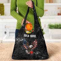 American Eagle Bowling Grocery Bag with Distressed Flag and Grunge Pattern in Red White and Blue - Wonder Print Shop