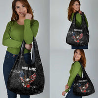 American Eagle Bowling Grocery Bag with Distressed Flag and Grunge Pattern in Red White and Blue - Wonder Print Shop