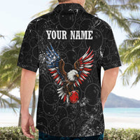 American Eagle Bowling Hawaiian Shirt with Distressed Flag and Grunge Pattern in Red White and Blue - Wonder Print Shop