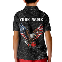 American Eagle Bowling Kid Polo Shirt with Distressed Flag and Grunge Pattern in Red White and Blue - Wonder Print Shop