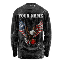 American Eagle Bowling Long Sleeve Shirt with Distressed Flag and Grunge Pattern in Red White and Blue - Wonder Print Shop