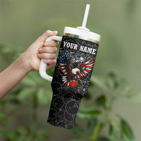 American Eagle Bowling Tumbler With Handle with Distressed Flag and Grunge Pattern in Red White and Blue - Wonder Print Shop